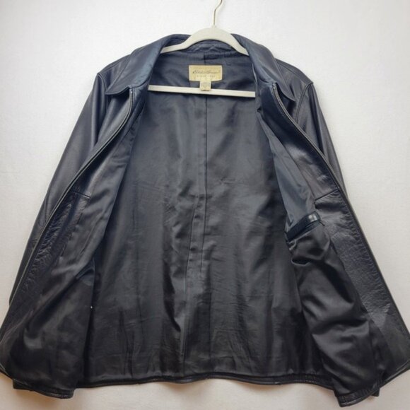 Eddie Bauer Womens Leather Jacket Black Full Zip Collar Lined Tall XL - Picture 2 of 12